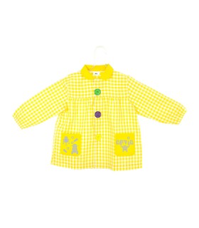 Bata escolar con botones, personalizada, color amarillo, robots